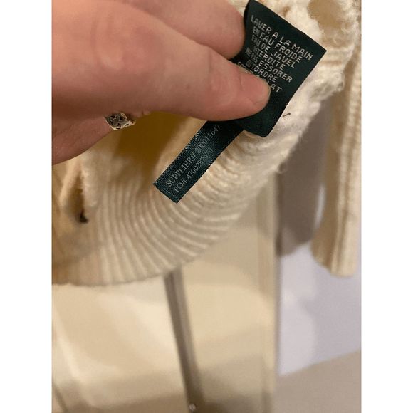 LRL Lauren Jeans Co. Off white Woven Zip-Up Jacket Sweater, Size Medium - Picture 5 of 5